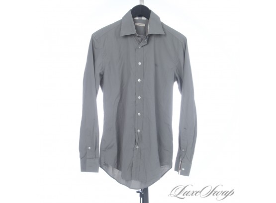 THE ONE EVERYONE WANTS! AUTHENTIC BURBERRY BRIT MENS GREY SHIRT WITH NOVACHECK TRIM & FLIP CUFFS! S
