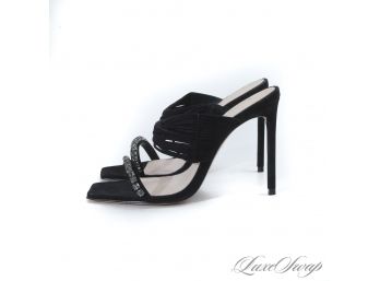 BRAND NEW IN BOX 2021 PURCHASED SCHUTZ 'KIMBER' BLACK SUEDE AND CRYSTAL STRAP SANDALS 7