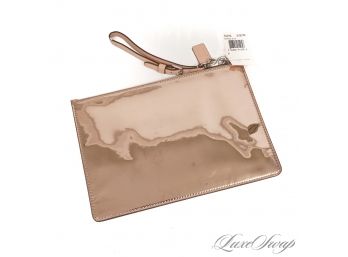 BRAND NEW WITH TAGS AUTHENTIC COACH ROSE GOLD METALLIC MIRROR LEATHER X-LARGE ZIP WRISTLET BAG