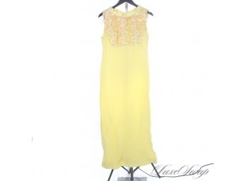 THE RESERVE VINTAGE COLLECTION : 1950S / 1960S JACKIE O ERA YELLOW CREPE FLORAL BUST MAXI DRESS WOW!