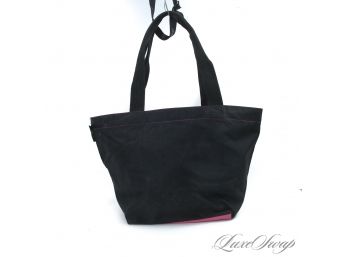 PERFECT BEACH TOTE : HERVE CHAPELIER MADE IN FRANCE BLACK NYLON LARGE 19' PINK LINED BEACH TOTE BAG