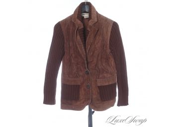 THE RESERVE VINTAGE COLLECTION : 1970S / 1980S CAROL COHEN MAHOGANY BROWN SUEDE AND KNIT BOHO JACKET 9