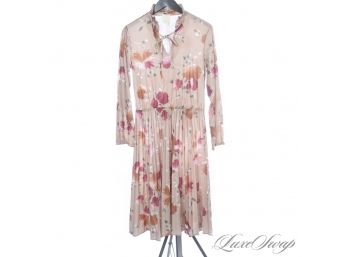 THE RESERVE VINTAGE COLLECTION : 1970S SEARS MADE IN USA BROWN FLORAL RUFFLE COLLAR LONG SLEEVE DRESS 14