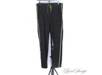 NECESSARY : BRAND NEW WITH TAGS $350 ALEXANDER WANG CHARCOAL FLEECE JOGGER SWEATPANTS W/ NEON SIDE STRIPE S