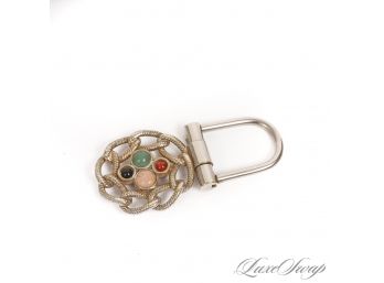 THIS IS CRAZY RARE YOU GUYS : VINTAGE 1970S AUTHENTIC JUDITH LEIBER SILVER KEYCHAIN WITH JEWEL CABOCHONS!
