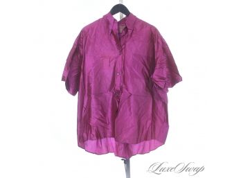 THE RESERVE VINTAGE COLLECTION : 1990S / EARLY 00S ROMEO GIGLI ITALY MAGENTA SILK SHANTUNG OVERSIZE SHIRT 38