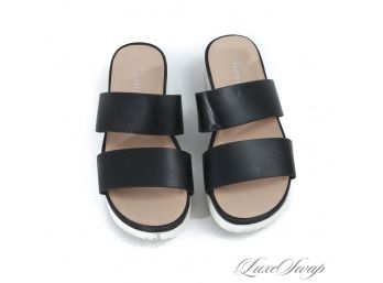 LIKE NEW AND MODERN WANTED 'MELLO' BLACK DOUBLE STRAP WHITE SOLE PLATFORM SANDALS 6.5