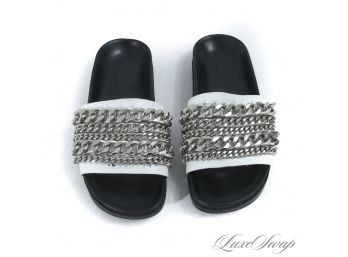 KEEPING UP WITH THE KARDASHIANS : KENDALL & KYLIE WHITE SILVER CHAIN FULL STRAP MOLDED SANDALS 6.5
