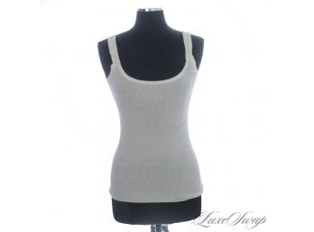 NEW WITH TAGS $395 MICHAEL KORS COLLECTION FEATHERLIGHT CASHMERE IVORY WHITE RIBBED TANK TOP