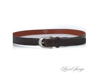 BIG GUYS WHERE YA AT : AUTHENTIC SALVATORE FERRAGAMO MADE IN ITALY BROWN LEATHER SILVER BUCKLE BELT