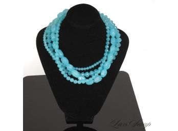 ABSOLUTELY STUNNING I MEAN, GORGEOUS : 17' FOUR STRAND AQUA BLUE CHALCEDONY SEMIPRECIOUS STONE NECKLACE