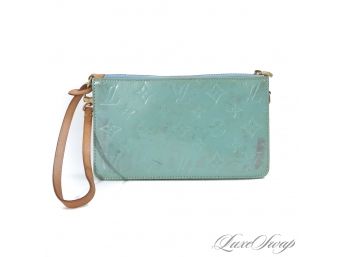 AUTHENTIC LOUIS VUITTON 1999 MADE IN FRANCE SEAGLASS VERNIS PATENT LEATHER MONOGRAM WRISTLET BAG