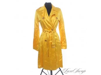 A FREAKING PLUS : NEW WITHOUT TAGS MICHAEL KORS MADE IN ITALY LEMON YELLOW SATEEN SATIN BELTED TRENCH COAT 2