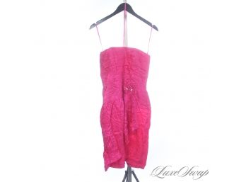 THE RESERVE VINTAGE COLLECTION : 1980S 100 PERCENT SILK HOT PINK JACQUARD STRAPLESS DRESS WITH ROSETTE 6