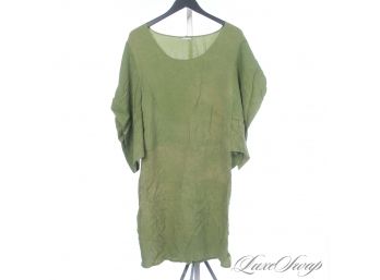 THE RESERVE VINTAGE COLLECTION : 1980S GRASS GREEN MADDER SILK OVERSIZED FLORAL FLUTTER SLEEVE KIMONO DRESS 6