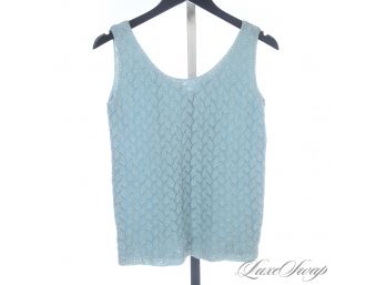 THE RESERVE VINTAGE COLLECTION : 1960S / 1970S SEAGLASS STRETCH KNIT FAN EMBROIDERED BACK ZIP TANK TOP