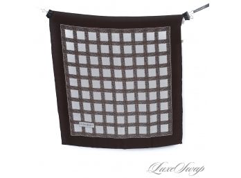 VINTAGE 1970S 1980S AUTHENTIC YVES SAINT LAURENT BROWN AND WHITE HAND ROLLED SILK STATIC WINDOWPANE SCARF