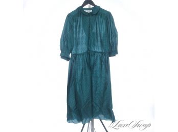 THE RESERVE VINTAGE COLLECTION : 1970S ST. GILLIAN KAY UNGER EMERALD GREEN GINGHAM TAFFETA UNLINED DRESS