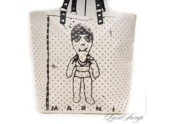 BEACHIN IT : MARNI MADE IN ITALY SS11 WHITE PERFORATED SKETCH PRINT XLARGE BEACH TOTE BAG