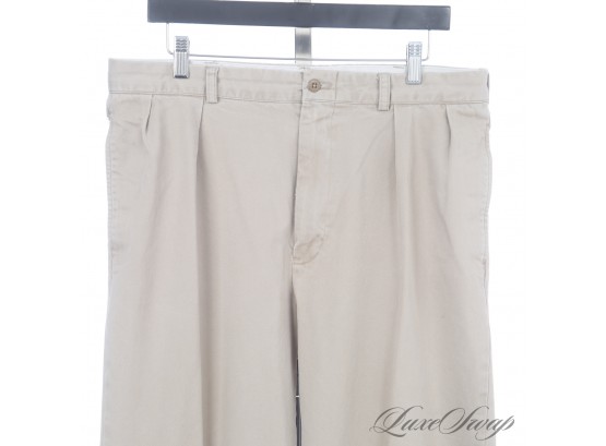 PERFECTLY BROKEN IN POLO RALPH LAUREN MENS CLASSIC PLEAT KHAKI CHINO PANTS WITH SHREDDED EDGES 35 X 31