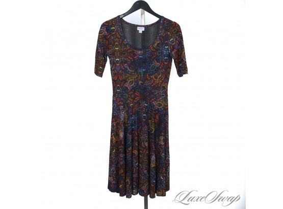 BRAND NEW WITHOUT TAGS LULAROE MUTED ALLOVER PAISLEY SCOOPNECK STRETCH DRESS WITH FLOUNCE S
