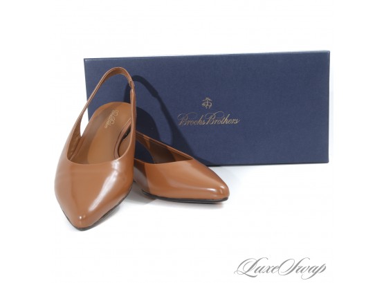 #2 BRAND NEW IN BOX $248 BROOKS BROTHERS ACORN BROWN LEATHER SLINGBACK SHOES 6.5