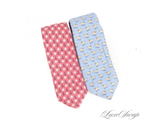 WHO HAS A LABRADOR RETRIEVER YOU NEED THIS! LOT OF 2 VINEYARD VINES MENS SILK TIES W/YELLOW LAB & PINK ANCHORS