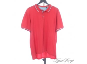 MOST COVETED AND LIKE NEW MENS ROBERT GRAHAM CORAL PIQUE POLO SHIRT WITH BLUE TRIM 2XL