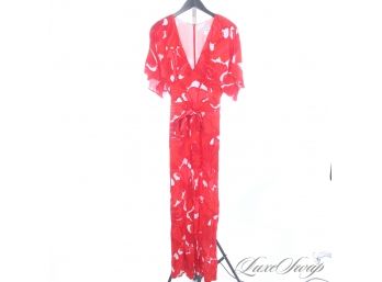 A-FREAKING-PLUS TRINA TURK LOS ANGELES CORAL RED AND WHITE MAXI FLORAL ONESIE ROMPER WITH BELT 10