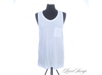 THESE ARE ESSENTIALS ' T ALEXANDER WANG DRAPED JERSEY WHITE LONG TANK TOP WITH POCKET M