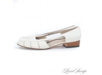 SALVATORE FERRAGAMO MADE IN ITALY IVORY WHITE OPEN SIDE SQUARED TOE PATCHWORK SHOES 9