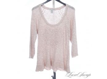 CANT GET OFF THE COUCH SUNDAYS : AMERICAN RAG BOUCLE LOOSE KNIT SHAGGY PEACH SPECKLED HEART SWEATER L
