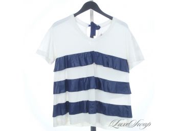 THE STAR OF THE SHOW! BRAND NEW WITH TAGS AUTHENTIC MONCLER OVERSIZED WHITE BLUE RIBBON LAYER SHIRT S