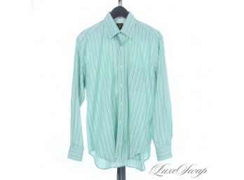 MODERN AND FRESH! TAILORBYRD MENS LIME GREEN STRIPED BUTTON DOWN SHIRT WITH RAINBOW FLIP CUFF DETAIL M
