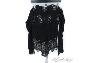 FRESH MODERN AND CURRENT : STONE COLD FOX MADE IN LOS ANGELES BLACK EYELET LACE OPEN TOP SHIRT WITH SLEEVES 2