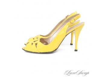 NOW THESE ARE HOT LIKE FIRE! STUART WEITZMAN 'LOOPY' QUASAR YELLOW PATENT LEATHER SLINGBACK SHOES 8.5