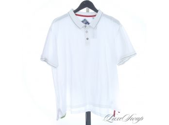 MOST COVETED AND LIKE NEW MENS ROBERT GRAHAM WHITE PIQUE CLASSIC FIT POLO SHIRT WITH RAINBOW TRIM 2XL