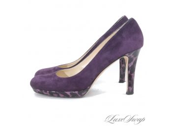 STUNNERS : $205 AUTHENTIC KATE SPADE 'KENDRA' EGGPLANT SUEDE AND CHEETAH PRINT PATENT SOLE SHOES 8