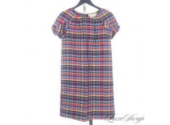 BRAND NEW WITHOUT TAGS MICHAEL KORS COLLECTION MADE IN ITALY LINEN / SILK MADRAS PLAID SACK DRESS 2