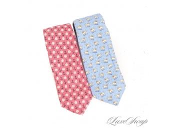 WHO HAS A LABRADOR RETRIEVER YOU NEED THIS! LOT OF 2 VINEYARD VINES MENS SILK TIES W/YELLOW LAB & PINK ANCHORS