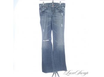 SEVEN FOR ALL MANKIND MADE IN USA BLASTED DISTRESSED INDIGO DENIM Y2K BOOTCUT JEANS 25