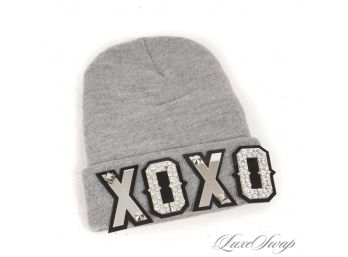 SUPER CUTE AND LIKE NEW AMERICAN APPAREL 'TUQUE' HEATHER GREY KNIT HAT WITH MIRROR AND CRYSTAL 'XOXO'