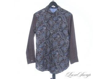 LIKE NEW WITHOUT TAGS ETRO MADE IN ITALY WOMENS BROWN PAISLEY SHIRT WITH GEOMETRIC SLEEVES 48 (EU)