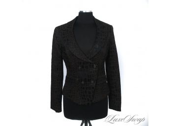 ITS BEEN A WHILE, CROCODILE! LIKE NEW ALBERTO MAKALI MADE IN USA BLACK ALLIGATOR PRINT 2PC SKIRT SUIT