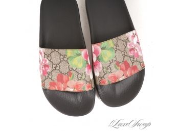 BRAND NEW IN BOX AUTHENTIC GUCCI MADE IN ITALY 408508 'BLOOMS' SUPREME MONOGRAM FLORAL SLIDES 37