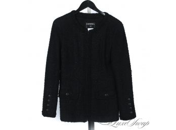 YOUVE BEEN WAITING FOR THIS : $7,000 AUTHENTIC CHANEL 2002 MADE IN FRANCE BLACK FANTASY TWEED ZIP JACKET 40