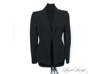 IT WASNT CHEAP : LES COPAINS MADE IN ITALY BLACK ZIG ZAG DOTTED STRIPE 2 PIECE SKIRT SUIT 44