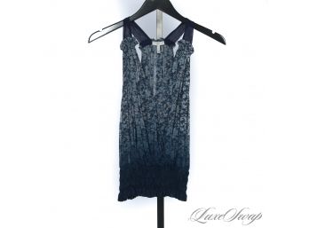 VERY VERY CUTE : JOIE 100 PERCENT SILK INDIGO DIP DYED FLORAL CHIFFON CROSSOVER TANK SHIRT S