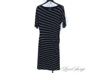 YOUR SUMMER PARTY CALLED, IT NEEDS THIS : RALPH LAUREN NAVY BLUE STRETCH SIDE TRIPLE STRIPE STRETCH DRESS 16