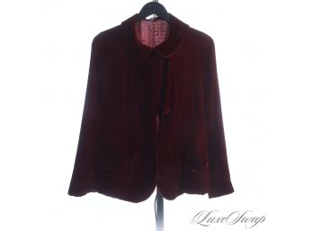 ATTENTION GETTER GUARANTEED : MODASPIA CRUSHED VELVET RUST RED UNSTRUCTURED JACKET WITH SILK LINING M